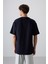 Lacivert Pamuklu Kalın Yumuşak Dokulu Oversize Fit Baskılı Erkek T-Shirt - 88325 6
