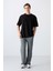 Siyah Pamuklu Kalın Yüzeyi Dokulu Oversize Fit Basic Erkek T-Shirt - 88340 2