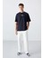Lacivert Pamuklu Kalın Yumuşak Dokulu Oversize Fit Baskılı Erkek T-Shirt - 88321 3