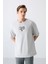 Taş Pamuklu Kalın Yumuşak Dokulu Oversize Fit Baskılı Erkek T-Shirt - 88333 1