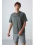 Haki Pamuklu Kalın Yumuşak Dokulu Oversize Fit Baskılı Erkek T-Shirt - 88330 1