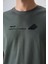 Haki Pamuklu Kalın Yumuşak Dokulu Oversize Fit Baskılı Erkek T-Shirt - 88330 2