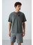 Haki Pamuklu Kalın Yumuşak Dokulu Oversize Fit Baskılı Erkek T-Shirt - 88330 4