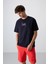 Lacivert Pamuklu Kalın Yumuşak Dokulu Oversize Fit Baskılı Erkek T-Shirt - 88350 4