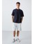 Lacivert Pamuklu Kalın Yüzeyi Dokulu Oversize Fit Basic Erkek T-Shirt - 88340 2