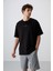 Siyah - Antrasıt Pamuklu Kalın Yumuşak Dokulu Oversize Fit Baskılı Erkek T-Shirt - 88321 1