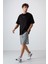 Siyah - Antrasıt Pamuklu Kalın Yumuşak Dokulu Oversize Fit Baskılı Erkek T-Shirt - 88321 3
