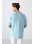 Açık Mavi Pamuklu Kalın Yumuşak Dokulu Oversize Fit Baskılı Erkek T-Shirt - 88322 5