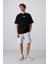 Siyah - Beyaz Pamuklu Kalın Yumuşak Dokulu Oversize Fit Baskılı Erkek T-Shirt - 88321 3