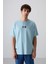 Açık Mavi Pamuklu Kalın Yumuşak Dokulu Oversize Fit Baskılı Erkek T-Shirt - 88342 1