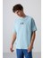 Açık Mavi Pamuklu Kalın Yumuşak Dokulu Oversize Fit Baskılı Erkek T-Shirt - 88342 4