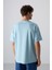 Açık Mavi Pamuklu Kalın Yumuşak Dokulu Oversize Fit Baskılı Erkek T-Shirt - 88342 6
