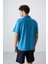 Petrol Mavi Pamuklu Kalın Yumuşak Dokulu Oversize Fit Basic Polo Yaka Erkek T-Shirt - 88327 5