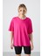 Fuşya Penye Modal Yumuşak Tuşeli Oversize Fit Basic Kadın T-Shirt- 97285 2