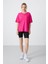 Fuşya Penye Modal Yumuşak Tuşeli Oversize Fit Basic Kadın T-Shirt- 97285 4