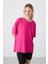 Fuşya Penye Modal Yumuşak Tuşeli Oversize Fit Basic Kadın T-Shirt- 97285 6