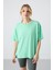 Su Yeşili Penye Modal Yumuşak Tuşeli Oversize Fit Basic Kadın T-Shirt- 97285 1