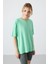Su Yeşili Penye Modal Yumuşak Tuşeli Oversize Fit Basic Kadın T-Shirt- 97285 5