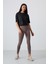 Siyah Polyester Nefes Alan Dokulu İnce Esnek Oversize Fit Performans Kadın T-Shirt - 97284 2
