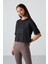 Siyah Polyester Nefes Alan Dokulu İnce Esnek Oversize Fit Performans Kadın T-Shirt - 97284 4
