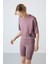 Gül Kurusu Polyester Nefes Alan Dokulu İnce Esnek Oversize Fit Performans Kadın T-Shirt - 97284 1