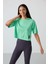 Su Yeşili Polyester Nefes Alan Dokulu İnce Esnek Oversize Fit Performans Kadın T-Shirt - 97284 4