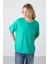 Deniz Yeşili Penye Modal Yumuşak Tuşeli Oversize Fit Basic Kadın T-Shirt- 97285 1