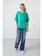 Deniz Yeşili Penye Modal Yumuşak Tuşeli Oversize Fit Basic Kadın T-Shirt- 97285 2