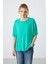 Deniz Yeşili Penye Modal Yumuşak Tuşeli Oversize Fit Basic Kadın T-Shirt- 97285 5