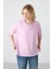 Pembe Penye Modal Yumuşak Tuşeli Oversize Fit Basic Kadın T-Shirt- 97285 5