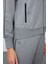 Gri Melanj Kompakt Pamuklu Kalın Pürüzsüz Dokulu Dik Yaka Oversize Fit Kadın Eşofman Takım - 95340 6