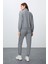 Gri Melanj Kompakt Pamuklu Kalın Pürüzsüz Dokulu Dik Yaka Oversize Fit Kadın Eşofman Takım - 95340 7