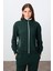 Çam Yeşili Kompakt Pamuklu Kalın Pürüzsüz Dokulu Dik Yaka Oversize Fit Kadın Eşofman Takım - 95340 2