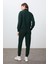 Çam Yeşili Kompakt Pamuklu Kalın Pürüzsüz Dokulu Dik Yaka Oversize Fit Kadın Eşofman Takım - 95340 7