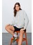 Taş Kompakt Pamuklu Kalın Pürüzsüz Dokulu Kapüşonlu Oversize Fit Kadın Sweatshirt - 97291 1