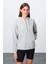 Taş Kompakt Pamuklu Kalın Pürüzsüz Dokulu Kapüşonlu Oversize Fit Kadın Sweatshirt - 97291 3