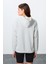Taş Kompakt Pamuklu Kalın Pürüzsüz Dokulu Kapüşonlu Oversize Fit Kadın Sweatshirt - 97291 6