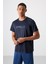 Lacivert Polyester Nefes Alan Dokulu İnce Esnek Standart Fit Erkek Performans T-Shirt - 88385 1