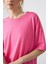 Şeker Pembe Penye Modal Yumuşak Tuşeli Oversize Fit Basic Kadın T-Shirt- 97285 3