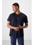 Lacivert Polyester Nefes Alan Dokulu İnce Esnek Standart Fit Erkek Performans T-Shirt - 88390 4