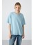 Açık Mavi Penye Modal Yumuşak Tuşeli Oversize Fit Basic Kadın T-Shirt- 97285 1