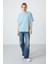 Açık Mavi Penye Modal Yumuşak Tuşeli Oversize Fit Basic Kadın T-Shirt- 97285 2