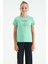 Su Yeşili O Yaka Baskı Detaylı Rahat Kalıp Kız Çocuk T-Shirt - 75129 1