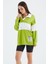 Lime Yeşil Polo Yaka Renk Bloklu Oversize Kadın Sweatshirt - 02377 8