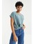 Mint Yeşili O Yaka Önü Büzgü Detaylı Bürümcük Kumaş Kadın Crop Top T-Shirt - 97228 7