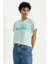 Su Yeşili Yazı Baskılı Kapüşonlu Oversize Bürümcük Kumaş Kadın Crop Top T-Shirt - 97229 6