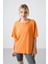 Tommy Life Oranj Penye Modal Yumuşak Tuşeli Oversize Fit Basic Kadın T-Shirt- 97285 1