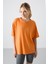 Tommy Life Oranj Penye Modal Yumuşak Tuşeli Oversize Fit Basic Kadın T-Shirt- 97285 4