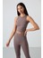 Kahverengi Yüksek Bel Kapri-Crop Atlet Slim Fit Kadın Tayt Takım - 95284 6