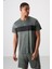 Haki Polyester Nefes Alan Jakarlı İnce Esnek Standart Fit Erkek Performans T-Shirt - 88398 4